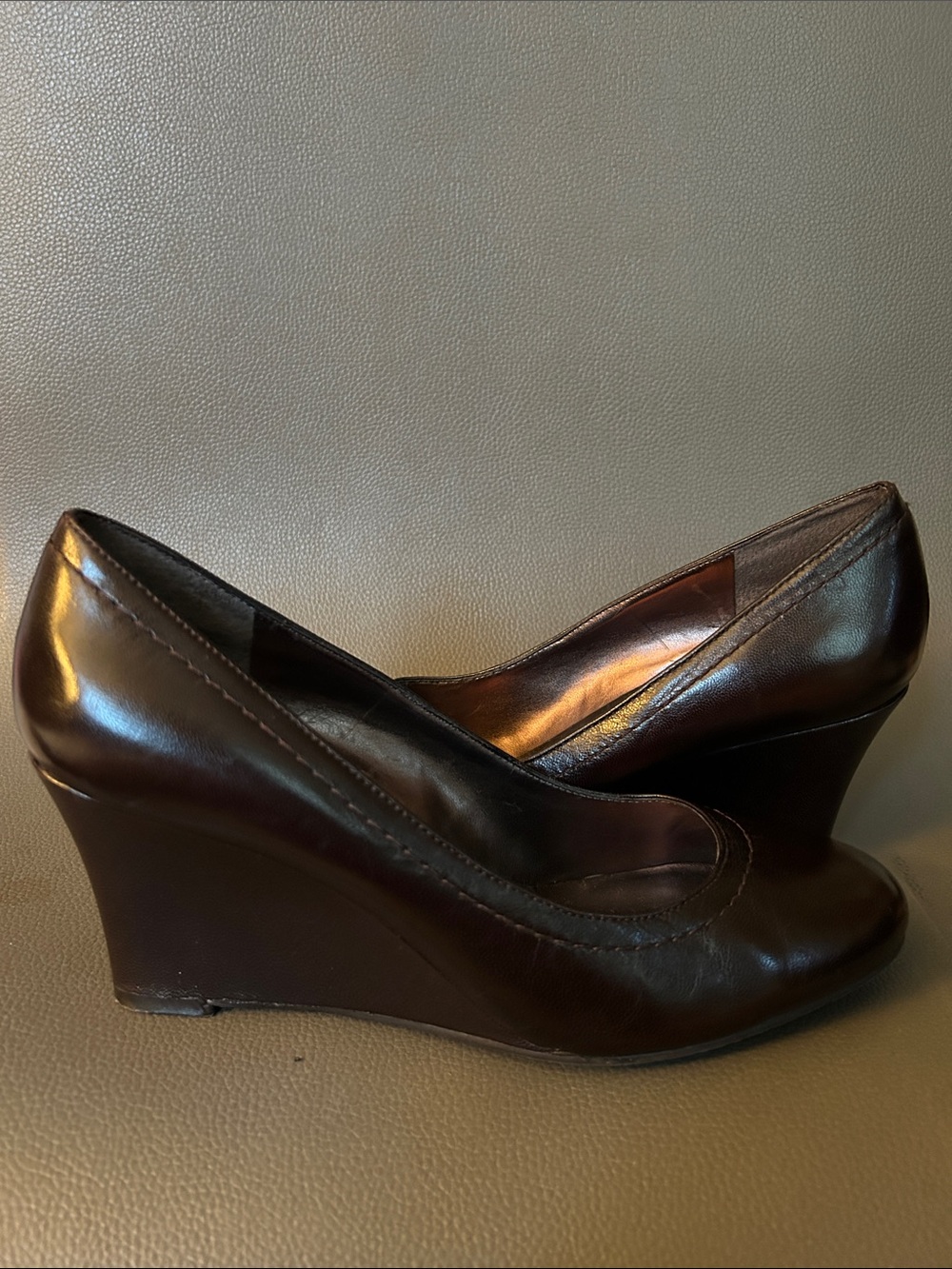 Nine West Classic Women's Dark Brown Leather Wedge Pumps